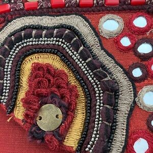 NWT Handcrafted Red Embroidered embellished Clutch Aarong boho artsy